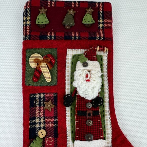 Christmas Stocking Santa Red Country Plaid Design Holiday Lined Large 18 inches - Picture 2 of 10